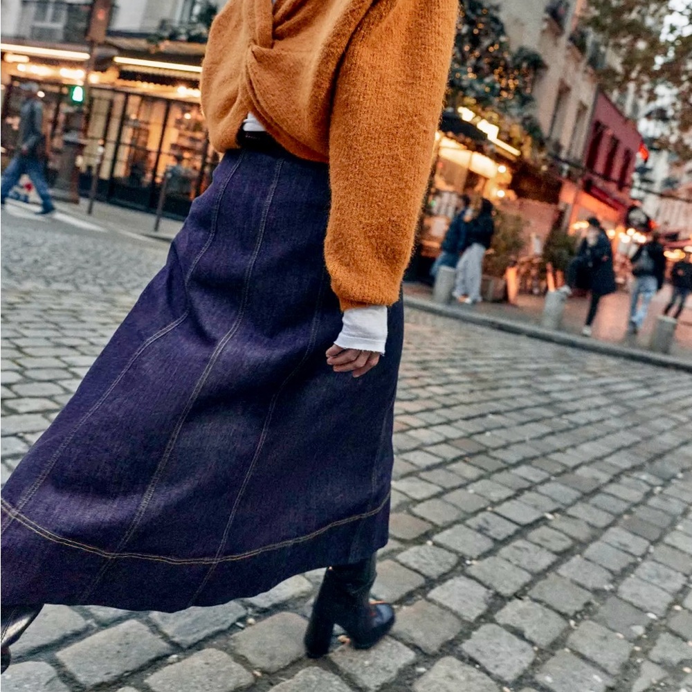 Zara Z1975 Belted Wrap Denim Midi Skirt - Picture 5 of 14